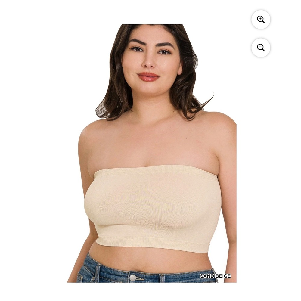 Zenana sand beige Seamless Bandeau bra Tube Strapless Crop Plus
